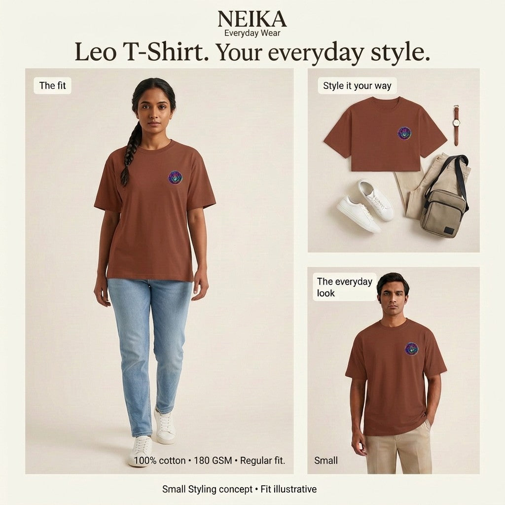 NEIKA Leo Zodiac Unisex Cotton T-Shirt, 180 GSM Regular Fit