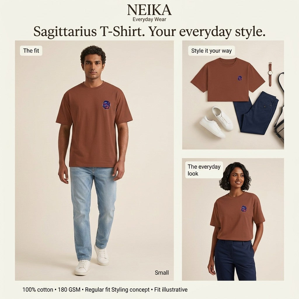 NEIKA Sagittarius Zodiac Unisex Cotton T-Shirt, 180 GSM Regular Fit
