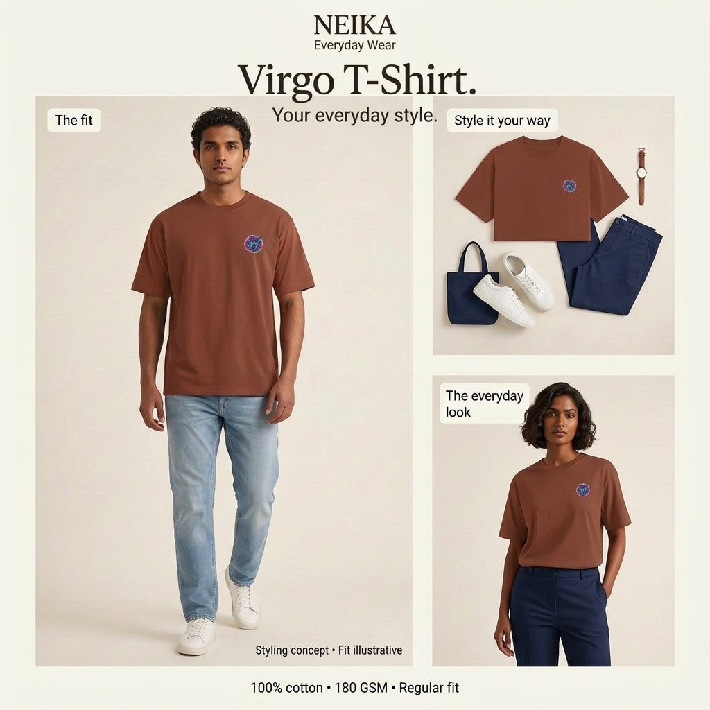 NEIKA Virgo Zodiac Unisex Cotton T-Shirt, 180 GSM Regular Fit