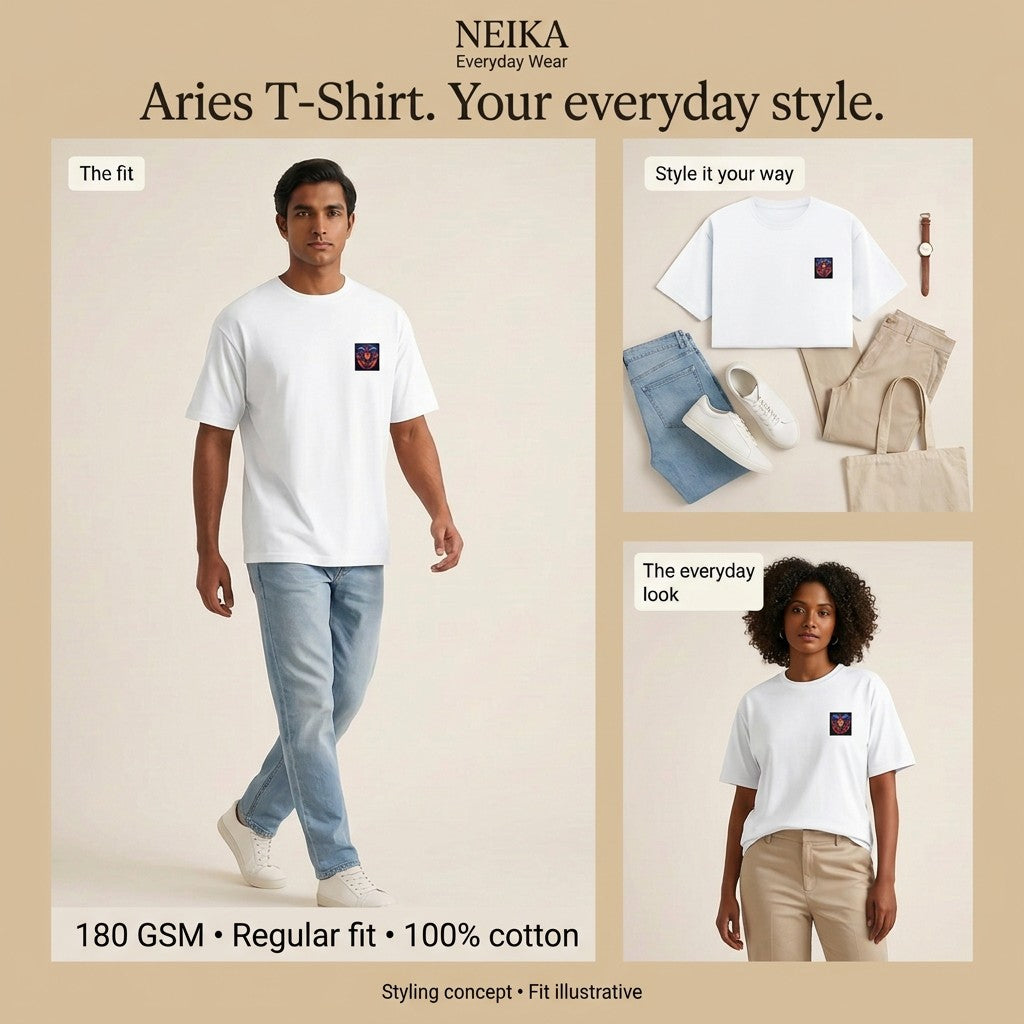 NEIKA Aries Zodiac Unisex Cotton T-Shirt, 180 GSM Regular Fit