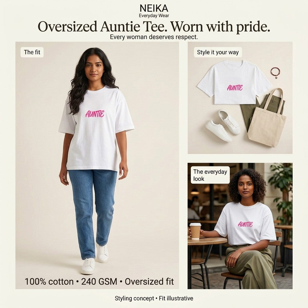NEIKA Women's Auntie Oversized Cotton T-Shirt, 240 GSM
