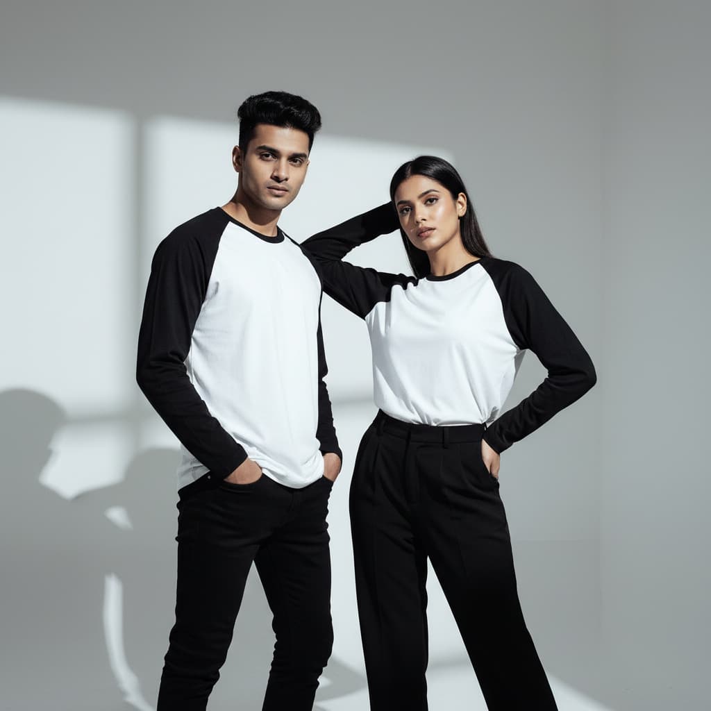 ELAN COTTS Men & Women's Raglan T-Shirt – Contrast Sleeves | Bio-Washed for Long-Lasting Softness & Comfort