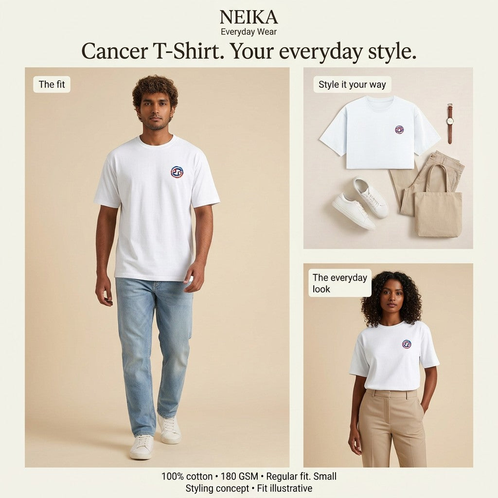 NEIKA Cancer Zodiac Unisex Cotton T-Shirt, 180 GSM Regular Fit