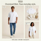 NEIKA Unisex Oversized Cotton Shirt, Half Sleeve