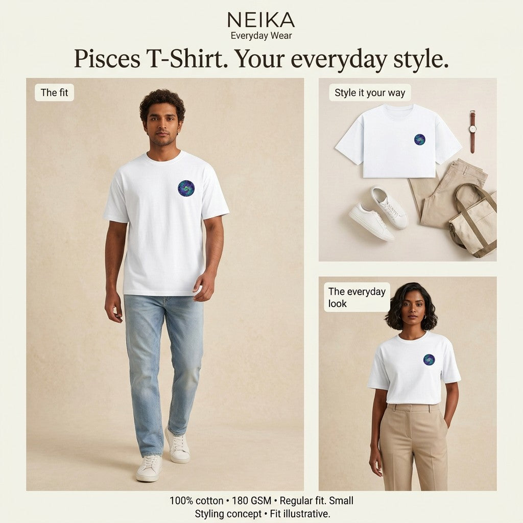 NEIKA Pisces Zodiac Unisex Cotton T-Shirt, 180 GSM Regular Fit