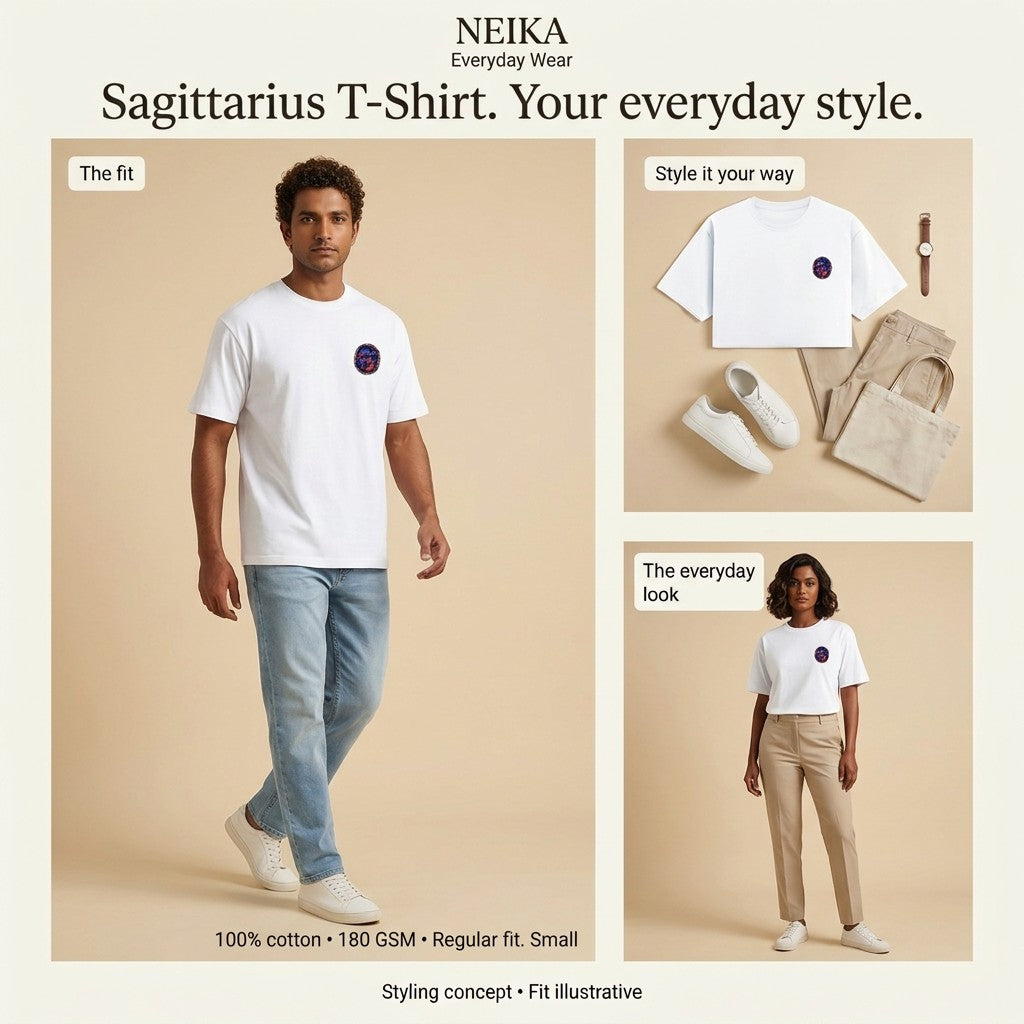 NEIKA Sagittarius Zodiac Unisex Cotton T-Shirt, 180 GSM Regular Fit