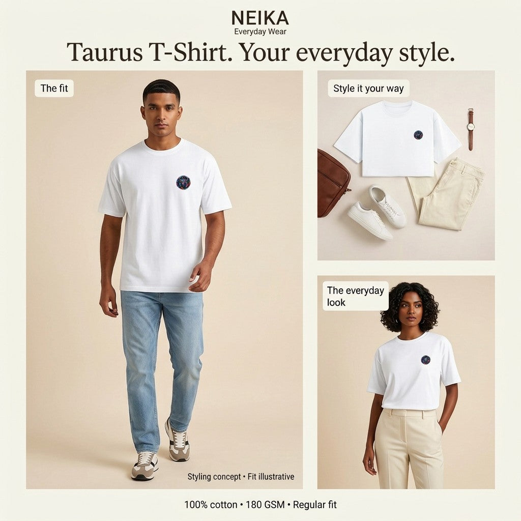 NEIKA Taurus Zodiac Unisex Cotton T-Shirt, 180 GSM Regular Fit