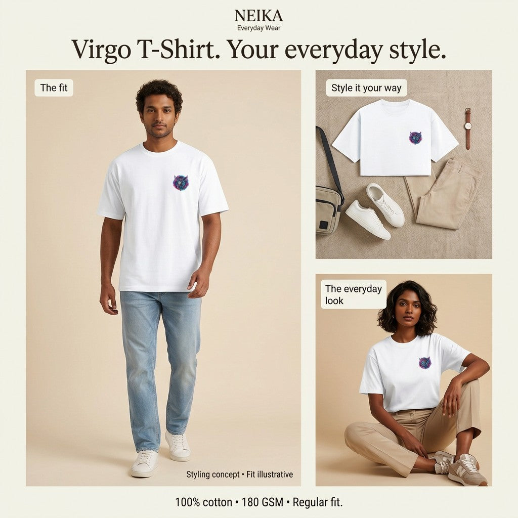 NEIKA Virgo Zodiac Unisex Cotton T-Shirt, 180 GSM Regular Fit