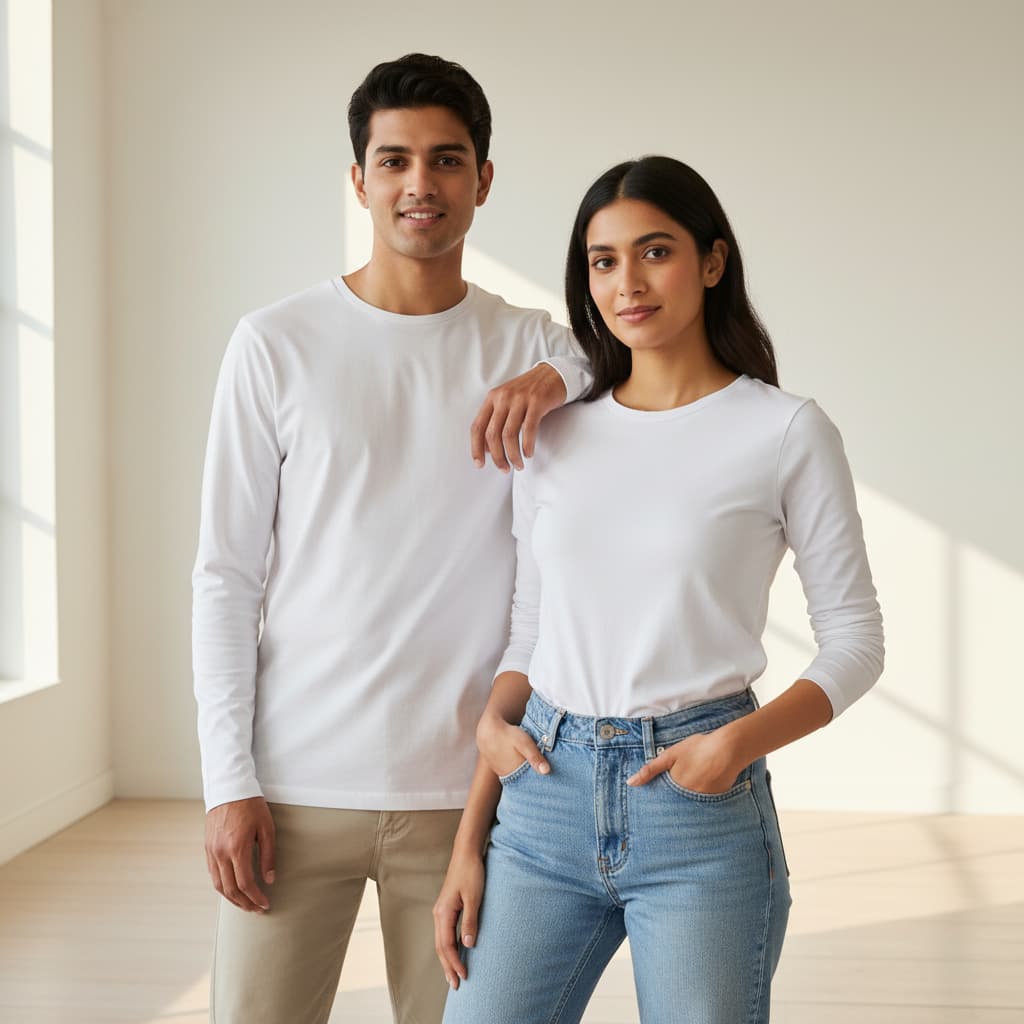 ELAN COTTS Men & Women's Full Sleeve T-Shirt – 100% Cotton | 180 GSM Smooth All-Season Everyday Wear