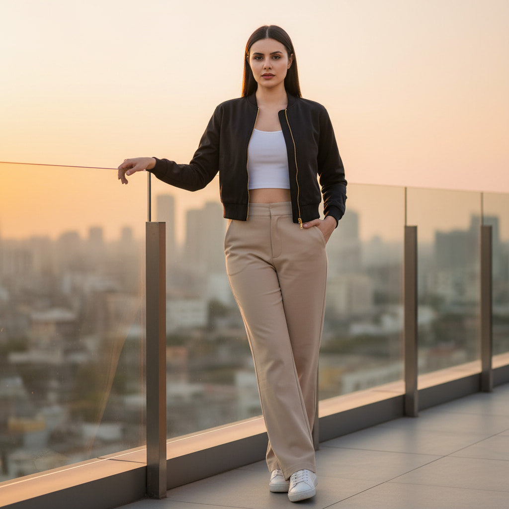 ELAN COTTS Women's Bomber Jacket – Lycra Ribbed Hem & Cuffs | 240 GSM Fleece with Side Pockets